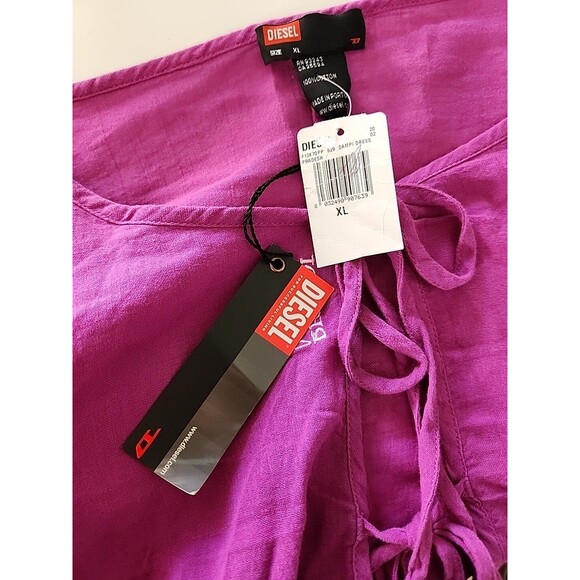 New - Diesel Dampi Dress XL Tie Front Tunic 100% Cotton Purple Boho Flare Wrist - Picture 7 of 16